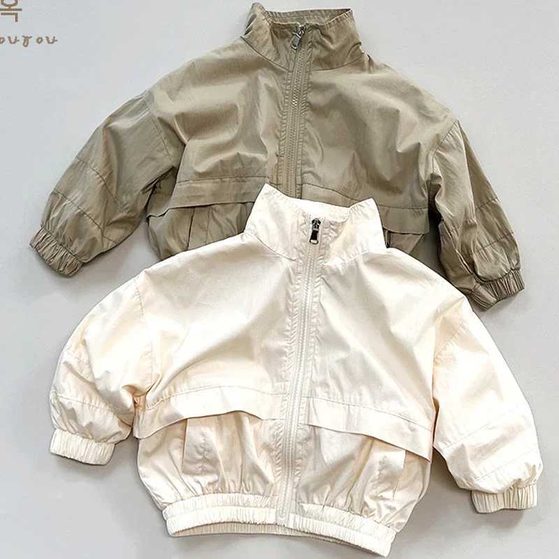 Cute baby jacket spring and autumn solid color stand collar windproof suitable for 2-8Y childrens sports and leisure jacket M241018
