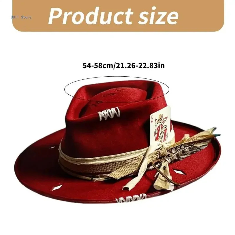 Distressed Hat for Men Women with Woven Belt Wool Cosplay Costume Blues Caps Stage Show Props 241017