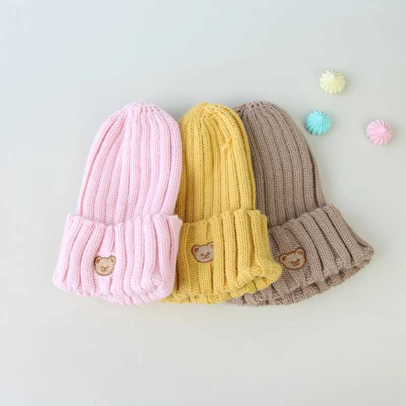 Korean Bear Baby Hat Winter Warm Infant Toddler Boys Girls Cap Beanies Soft Knitted Kids Children Hat Bonnet LX241018