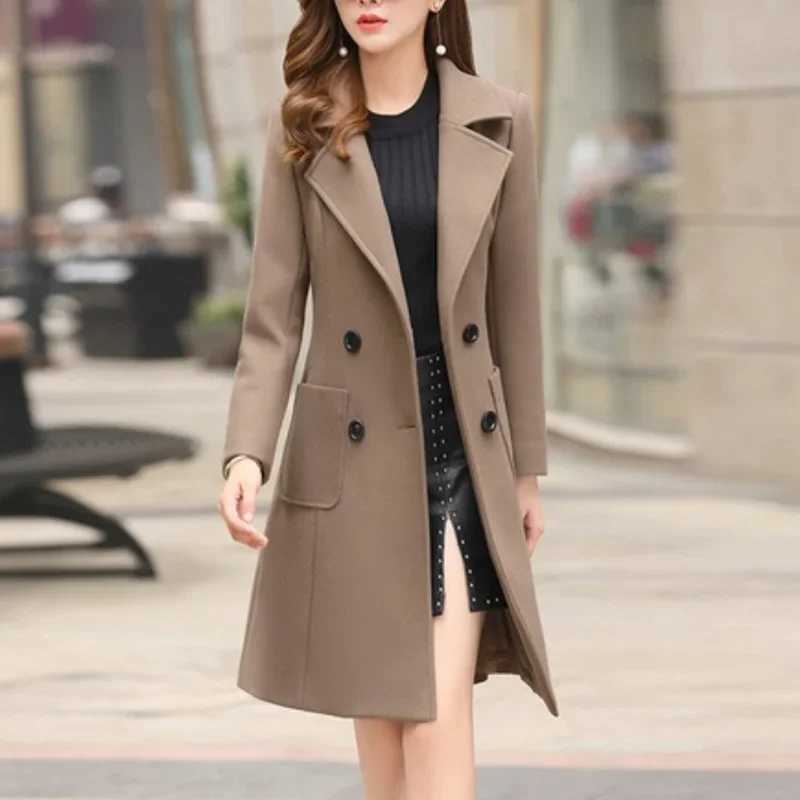TPJB Women Woolen Coat Autumn Winter New Korean Slim Fit Mid-long Woolen Coat Elegant Women Woolen Coat Abrigos Mujer InviernoX241009