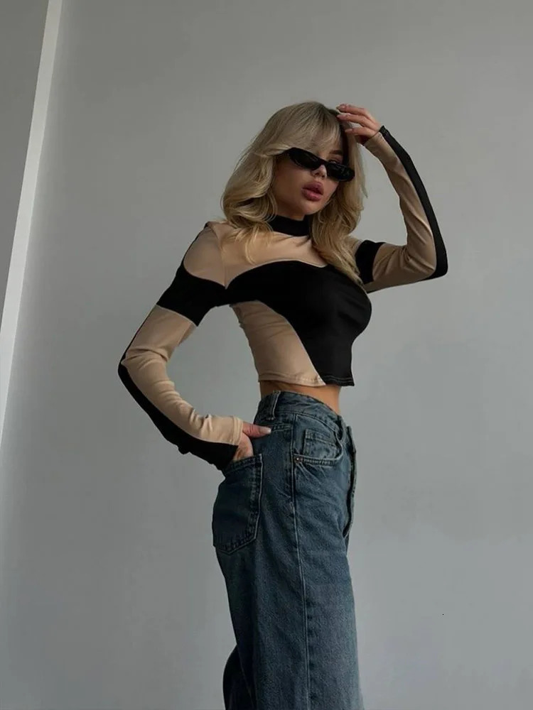 CNYISHE n Sense Fashion Sexy Club Women Tshirts Long Sleeve O Neck Streetwear Sheath Tops High Street Female Tees Slim 241018