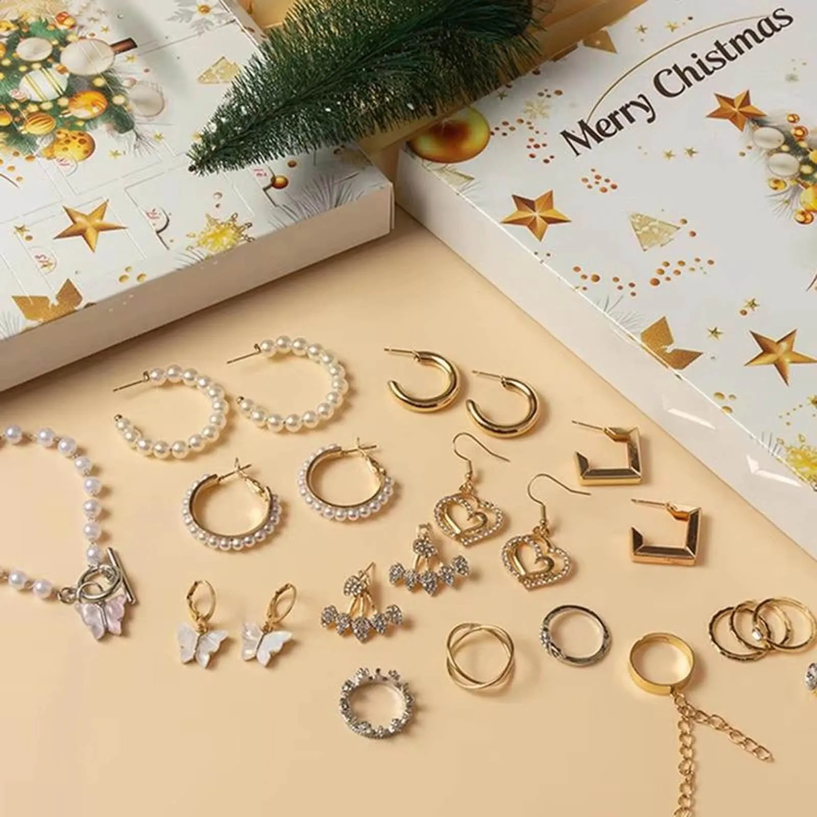 Christmas Jewelry Arrival Calendar 24 Day Countdown Christmas Calendar Fashion Earrings Necklace Ring Bracelet 241018