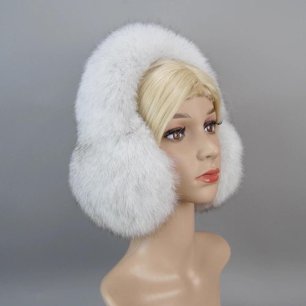 Women 100% Natural Fox Fur Earmuffs Plush Winter Warm Big Pompoms Fox Fur Ear Muffs Girls Real Fox Fur Earmuff 241018