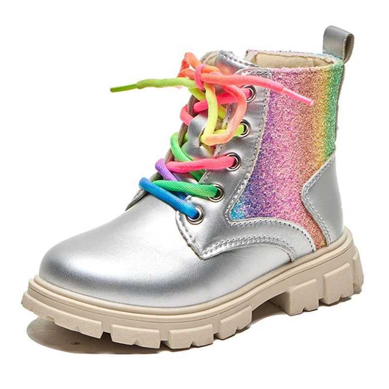Boots Childrens leather short boots autumn/winter fashion 2024 baby girl princess ankle boots colorful soft soled casual shoes H241018