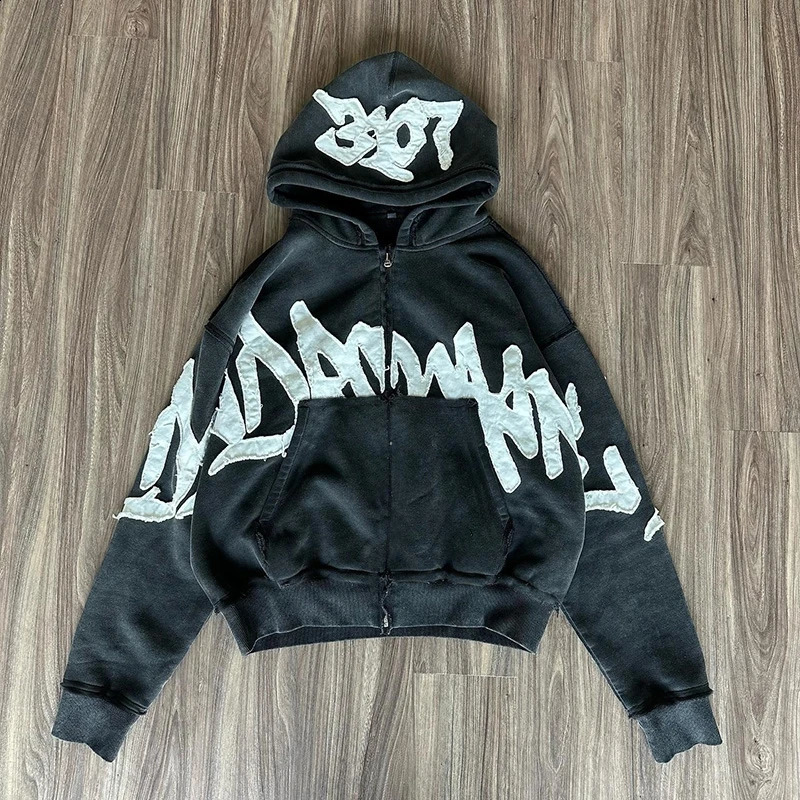 Mens Fashion Y2K Zipper Hoodie Aesthetic Graphic Printing Gothic Street Clothing Punk Clothing Hip Hop Extra Large Zipper Hoodie Sweater 241007