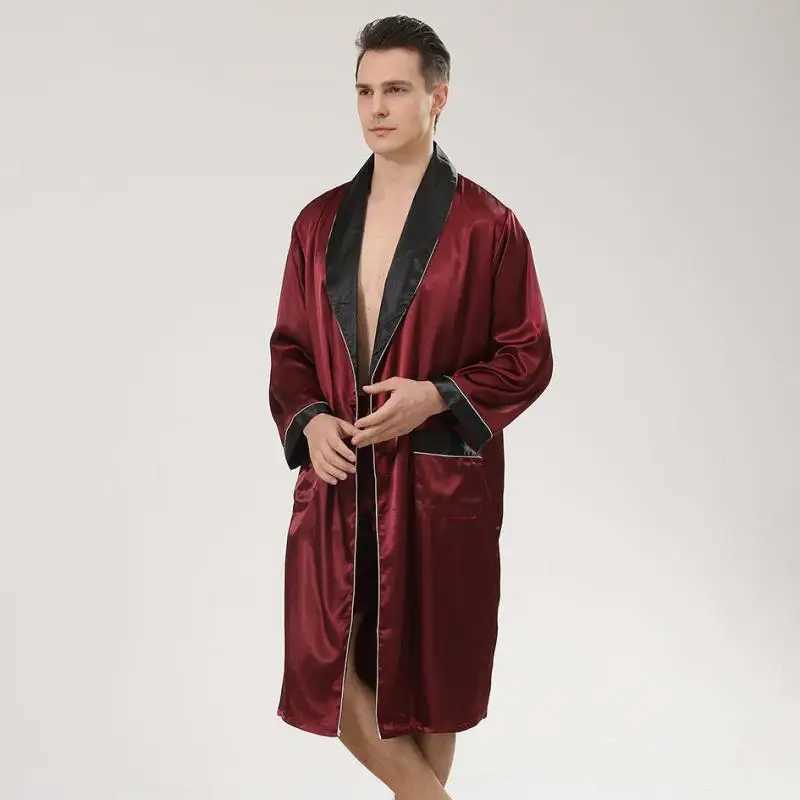 Men Satin Robe Set Loose Bathrobe Gown Long Sleeve 2PCS Sleewear Lapel Robe Shorts Male Casual Sleep Set Silky Pajamas SetXJ241018