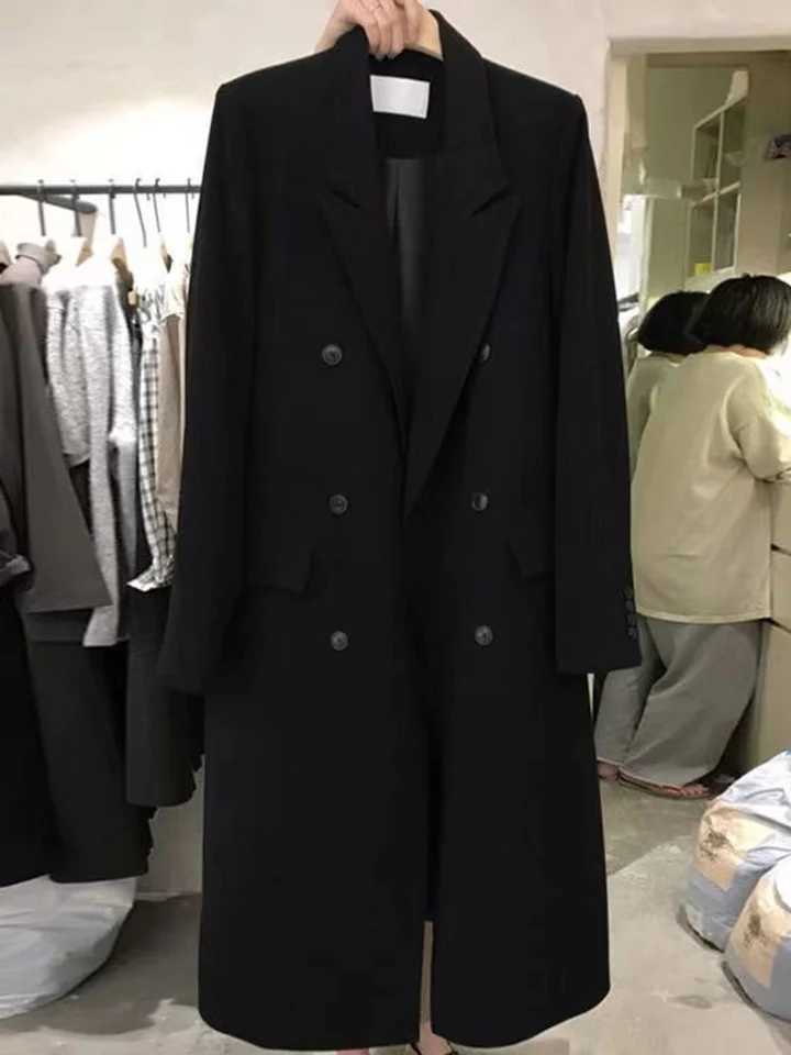 Office Thicken Ladies Woolen Trench Chaquetas Fall Winter Wool Blend Windbreak Coats Formal Lapel Classic Solid Long Jacket NewX241009