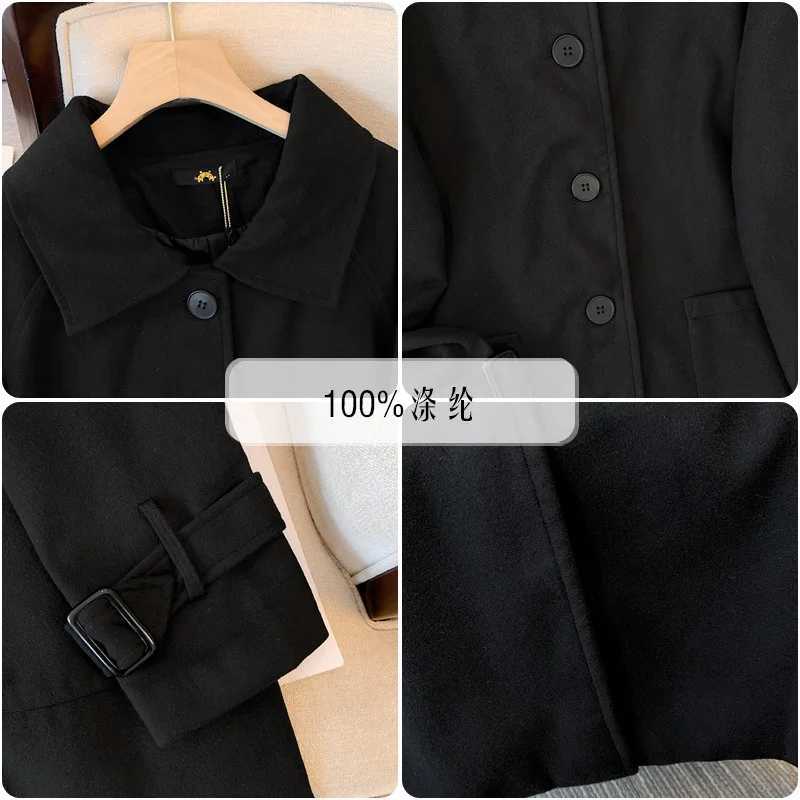 Women Woolen coat 2023 Autumn Winter Long Sleeve Casual Single Breasted Black Outwear Jackets Coat Plus Size 5xl 6xl 7xl 8xl 9xlX241009