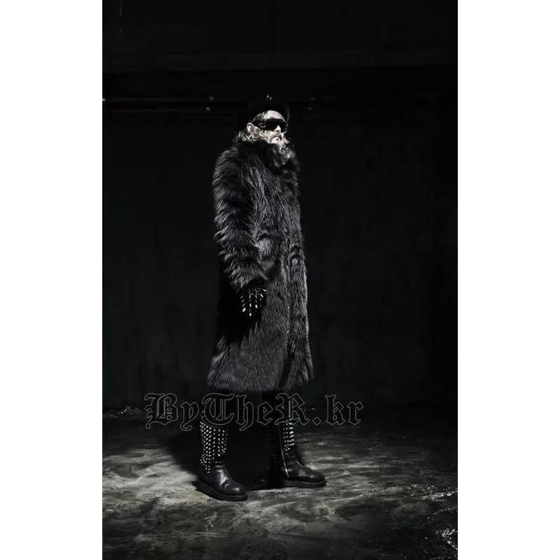 Matching jacket outerwear faux fur faux fur coat trench coat mens black and white steampunk fur leather jacket W241017