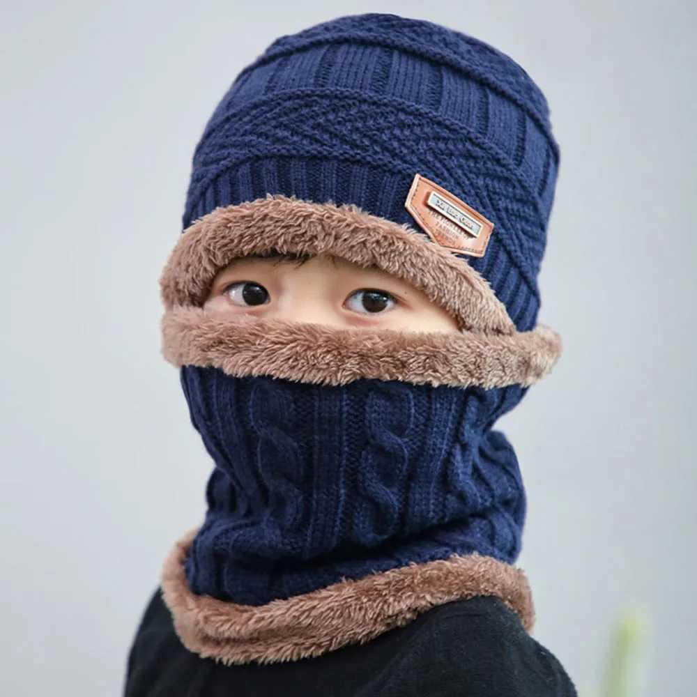 Kids Winter Beanie Hat Scarf Set Fleece Lined Hat Woolen Scarf Warm Knit Thick Hat For Boys And Girls Hat Scarf Set LX241018