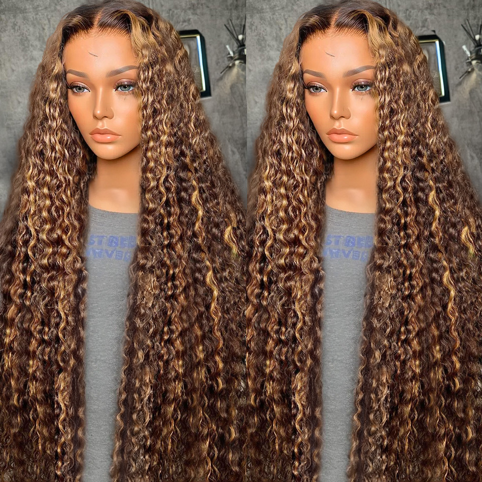 Curly 13X6 Brown 200 Density Frontal 13X5 427 Highlight Ombre HD Deep Wave 28 30 32 Inch 13X4 Human Hair Lace Front Wig