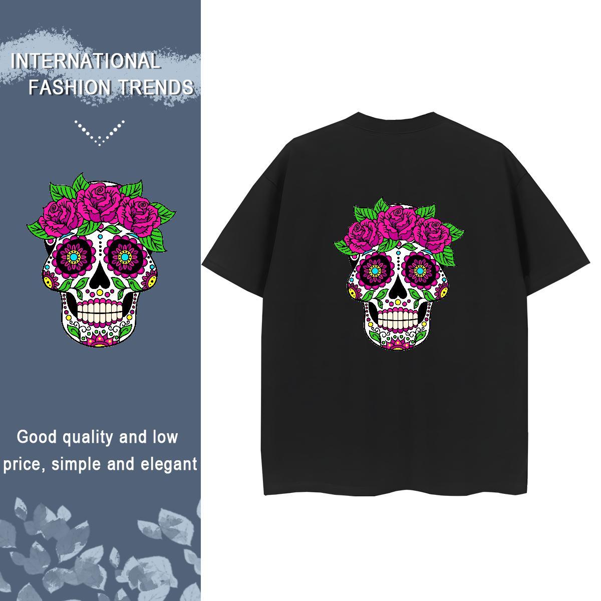 Fashion Casual T Shirt For Woman 230g Cotton Crew Neck Street Casual skull Womens Tshirts Lady DIY Logo Tops Tees