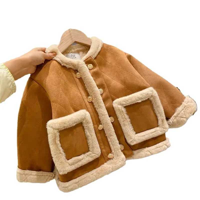 Girls outerwear jacket winter cotton windproof casual warm thick velvet youth sports gift childrens clothing M241018