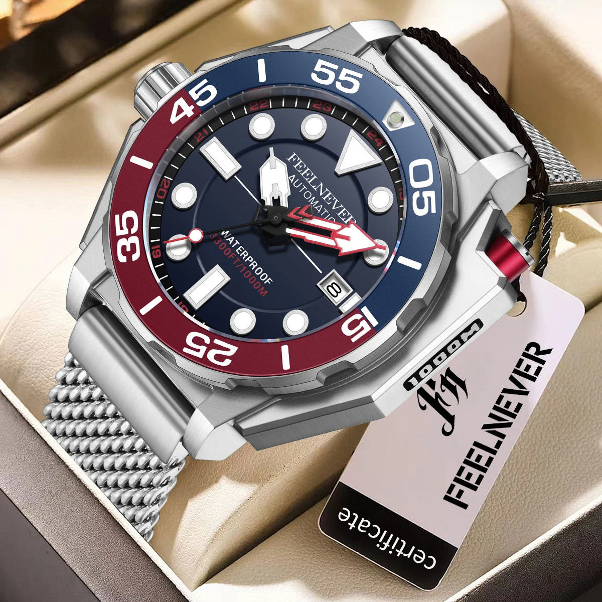 FeelNever mens y watch with 1000m waterproof BGW9 ultra bright relogios automatic mechanical 241009