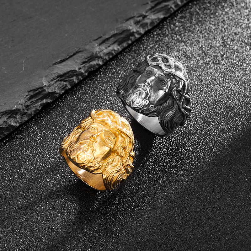 Jesus Face Casting Ring High Polished Titanium Steel 18k Gold Plated Jewelry