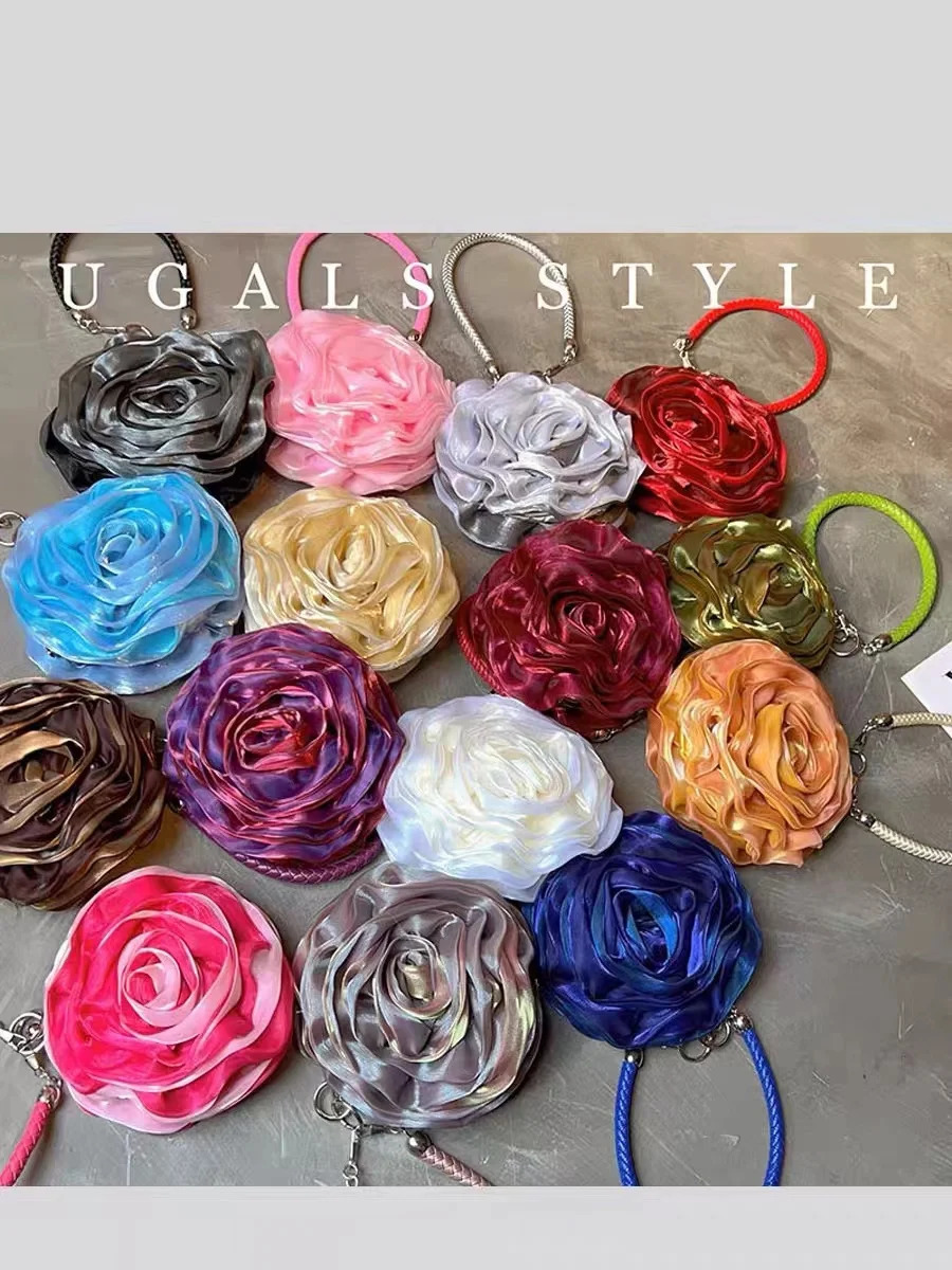 silk satin rose fashionable evening bag womens handbag wedding party clutch wallet womens shoulder cross body bag241018