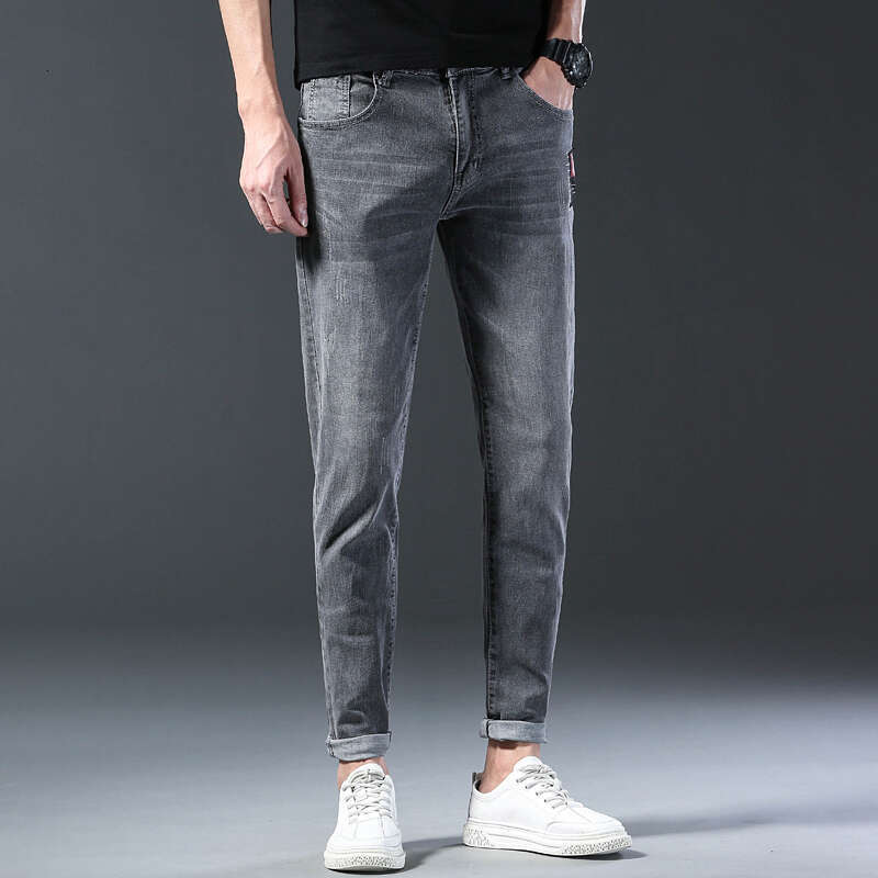 New Arrival Men's Jeans Straight Slim Elastic Korea Fashion Casual Denim Trousers Male Pants Grey Black Dropship