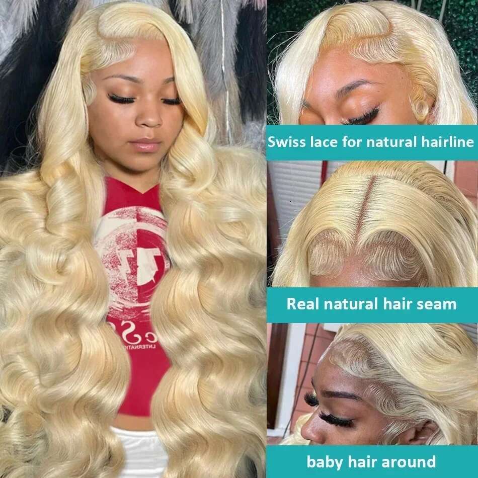 200 Desnity HD Transparent 13x4 13x6 613 Blonde Colored Body Wave Full Frontal Lace Human Hair Wigs Lace Front Wigs 34 36 Inch