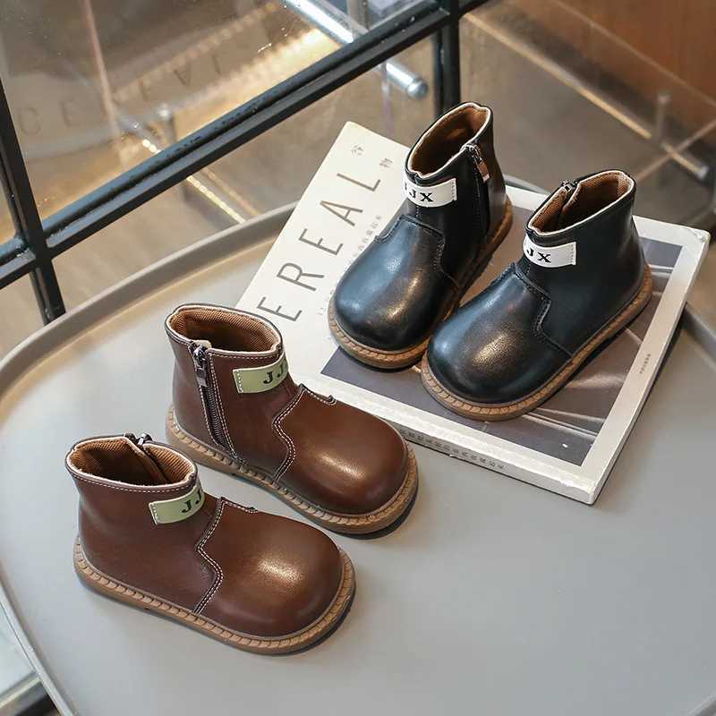 Boots Spring Autumn Kids Ankle Boots Solid Color Girls Causal Patchwork Boots Fashion Versatile Children Boys Leather Boots Non-slip H241018