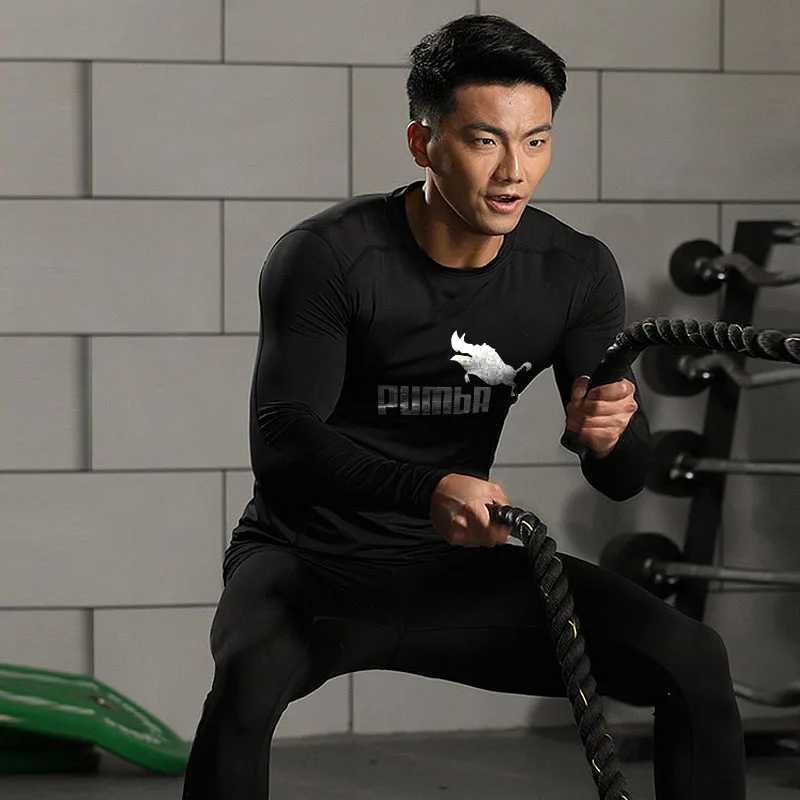 Men's Thermal Underwear Gym fitness jogging sportswear fast drying mens thermal underwear set running compression sportswear basketball bodysuit 