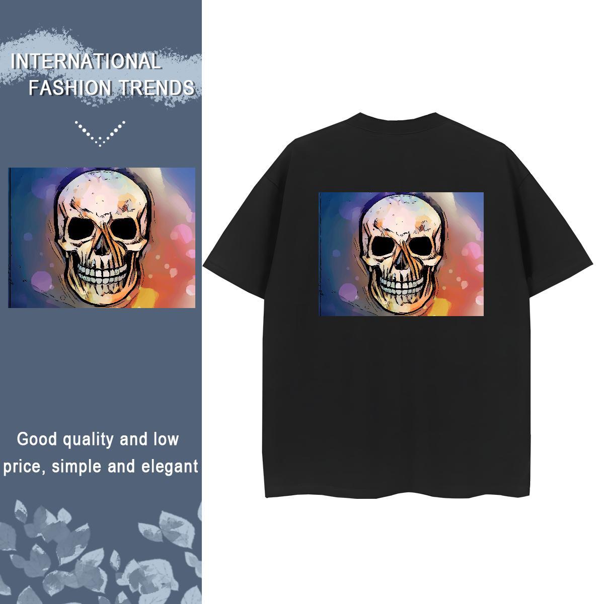 2024 T-Shirts 230g 100% Cotton Round Neck Short Sleeve Street Wear skull Woman Tshirt Loose Custom Printed Tops
