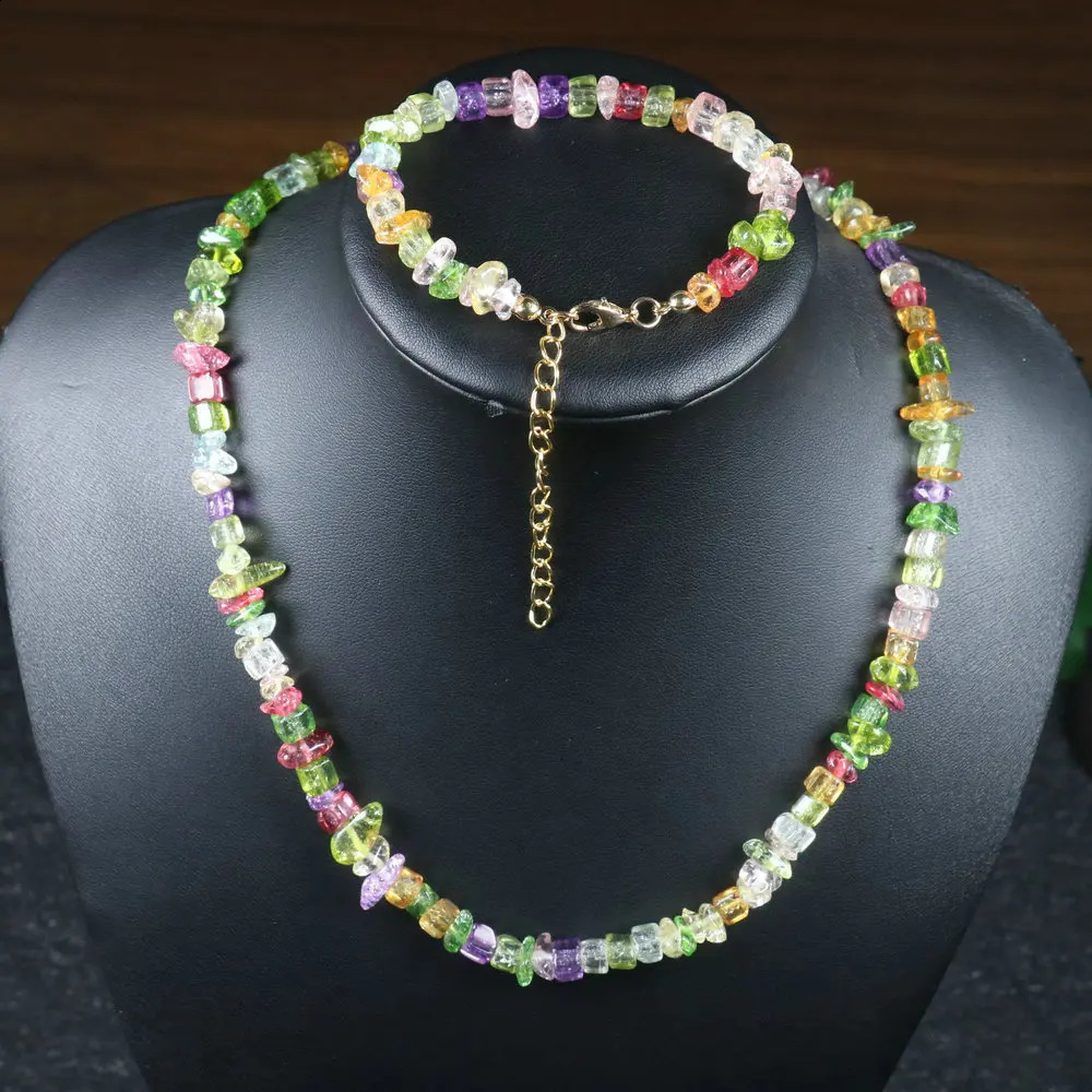 Chips Stone necklace natural amethyst irregular handmade necklace womens healing meditation necklace bracelet jewelry set 241018