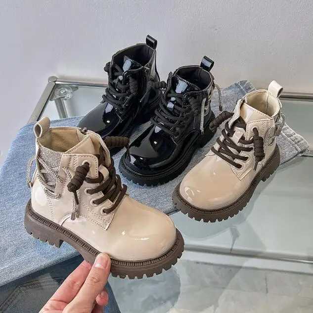 Boots Girl princess ankle boots black beige childrens leather boots autumn anti slip childrens snow boots solid color sports shoes H241018