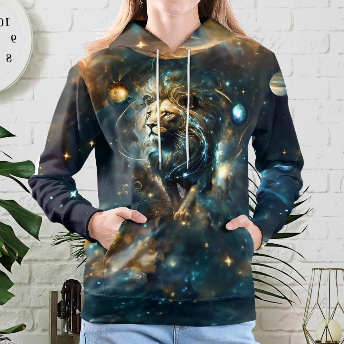 Hoodie for Mens Womens Lion Hoodies For Men 3D Print Design Leo Zodiac Pullover Sweatshirt Wildlife Adult Womans Animal Hoodie Graphic Warm