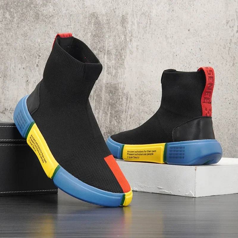 New For Men Spring Summer Breathable Knit Casual Sock Mixed Colors Flat Skateboard Shoes Youth Slip On Loafers Ddmythur