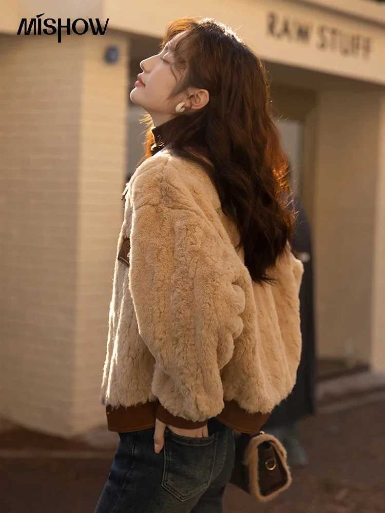 MISHOW Womens Lamb Wool Coat 2022 Winter Single Breasted Leather Turn-down Collar Thickened Warm Outwear Office Lady MXB43W0490X241018