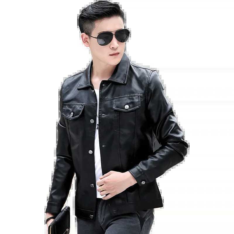 Korean fashion slim fit mens leather jacket mens new mens leather jacket casual jacket Y241018