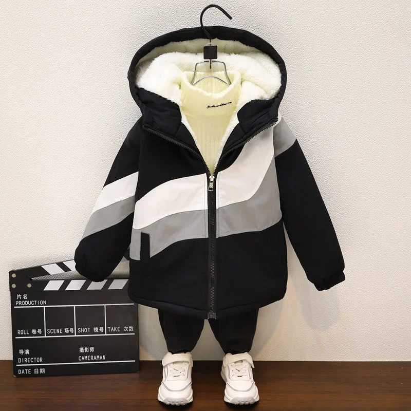 Boys outerwear cotton zipper warm and velvet thick winter childrens clothing M241018
