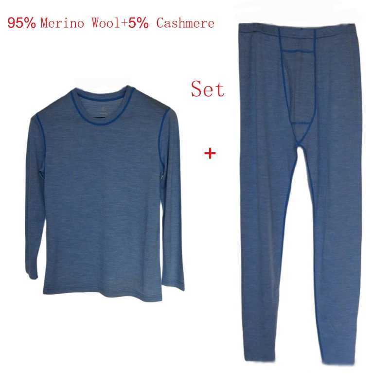 Men's Thermal Underwear Mens Merino Wool Base Set Bicycle 170G Lightweight 95% Wool Hot Underwear Winter Cashmere Set Mens Merino Top and Bottom 