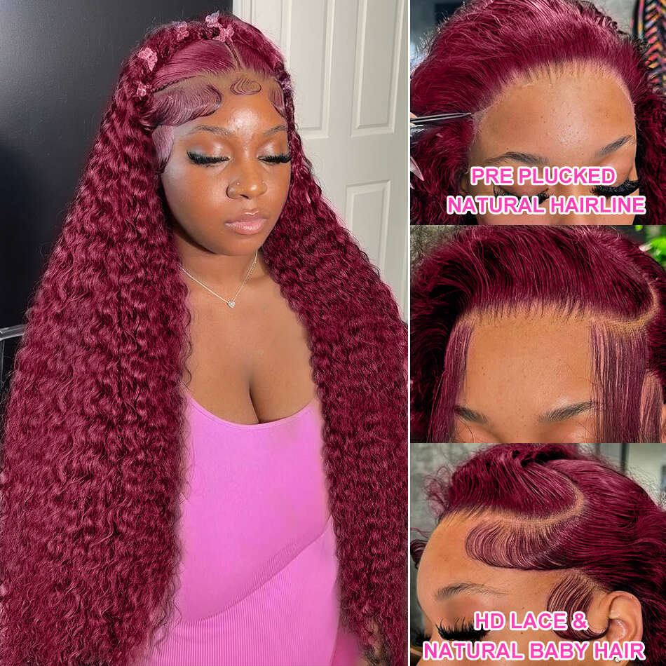 Rosabeauty 99J Bury 13x6 Frontal Human Hair Loose Deep Wave Wigs Remy Red Colored Water Curly 13x4 Lace Wig For Women