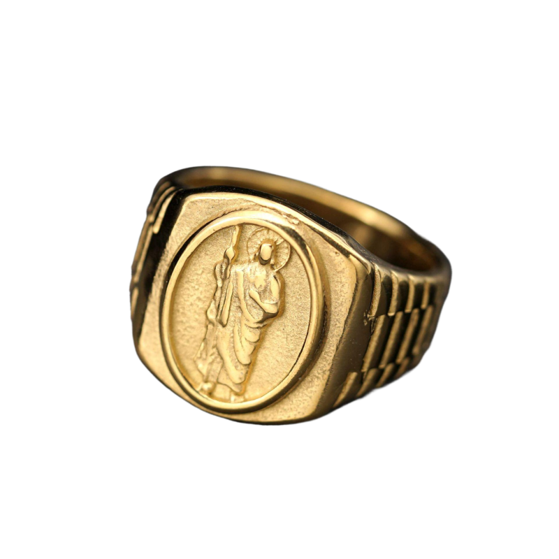 Stainless Steel Jesus Casting Ring 18k Gold Plated Mens Religious Jewelry