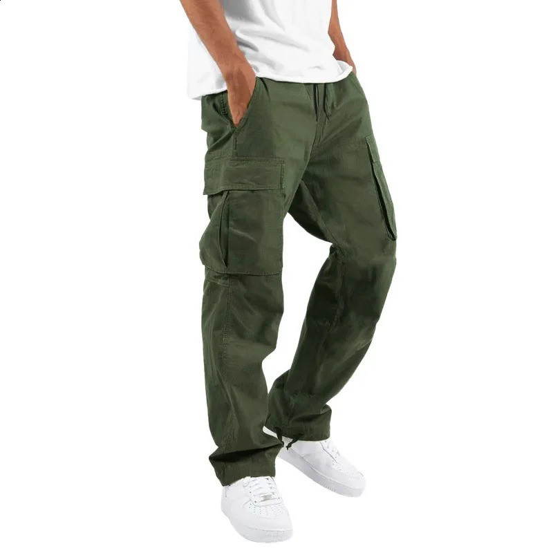 Mens Cargo Pants Spring Fall Independent Station European and American Export Multi-flap Pocket Pants Drawstrin... 241010