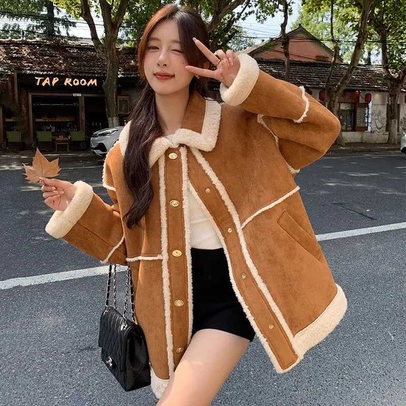 Winter New Women Environment-Friendly Fur Coat Female Fur Integrated Lamb Wool Thicken Suede Plush Outwear Casual Fashion JacketX241018