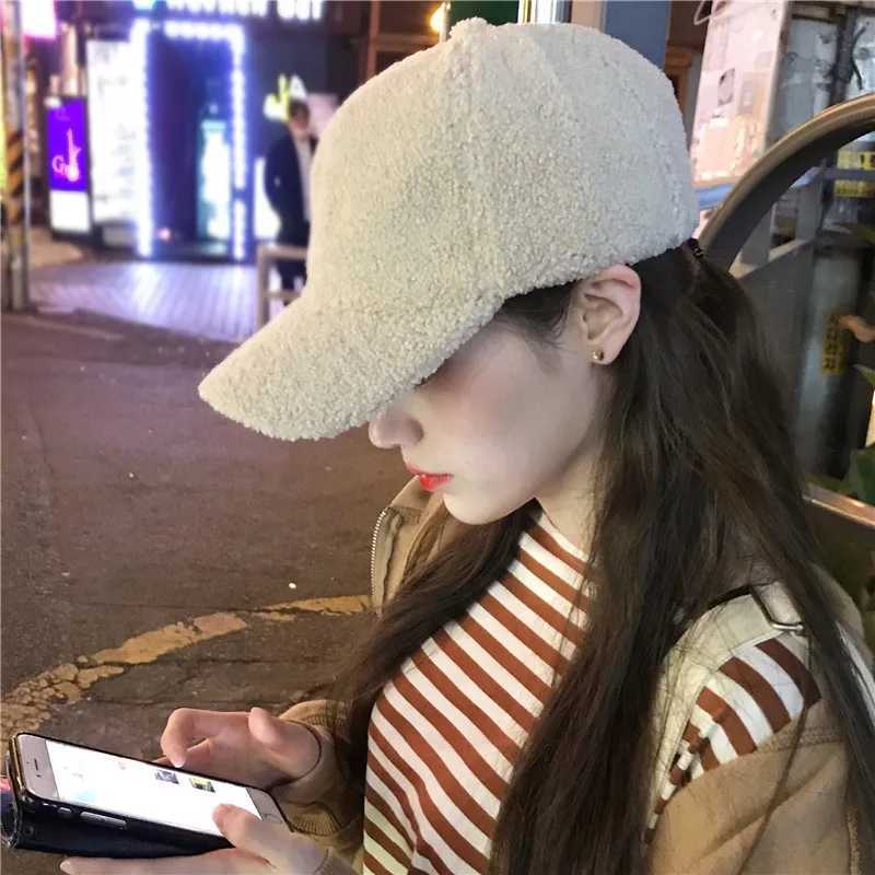Outdoor Hats Winter Warm Lamb Fleece Thicken Baseball Cap Women Girls Solid Snapback Adjustable Hip-Hop HatX241018