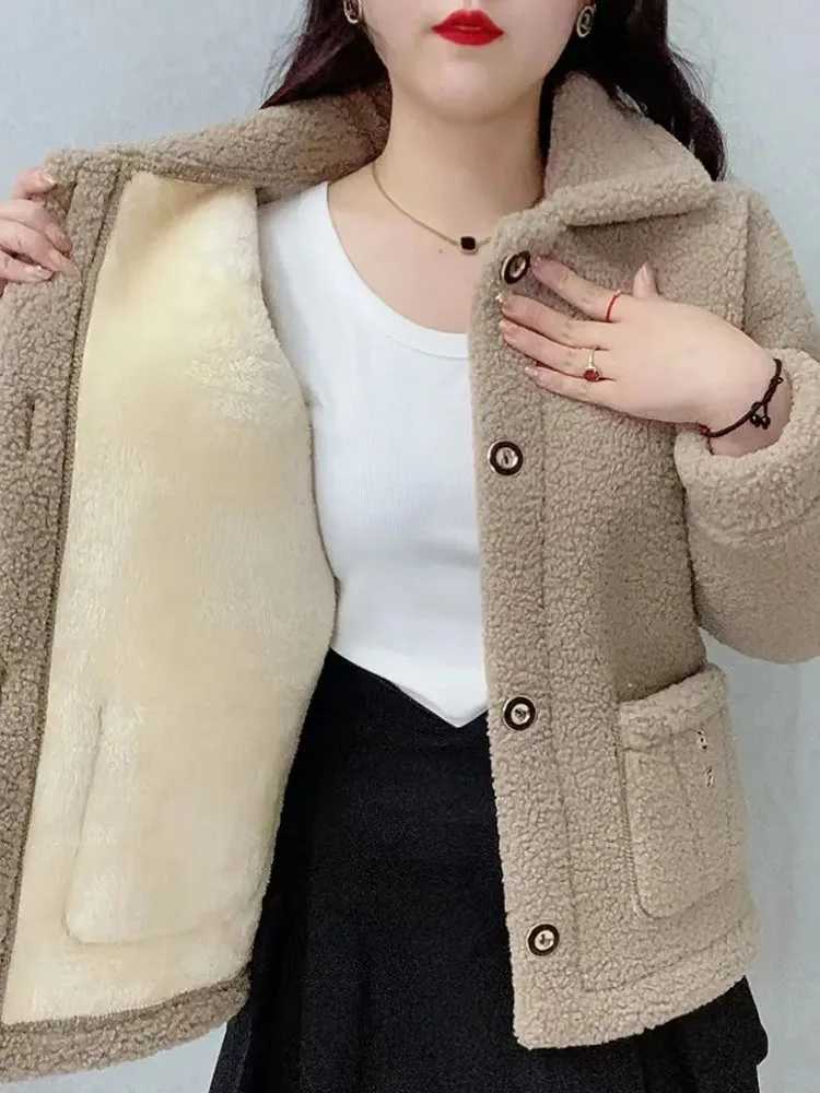 Thicken Warm Faux lamb Wool Coat 2022 Autumn Winter Loose Long-sleeve Outerwear Solid Women Jacket Parkas Casual TopsX241018