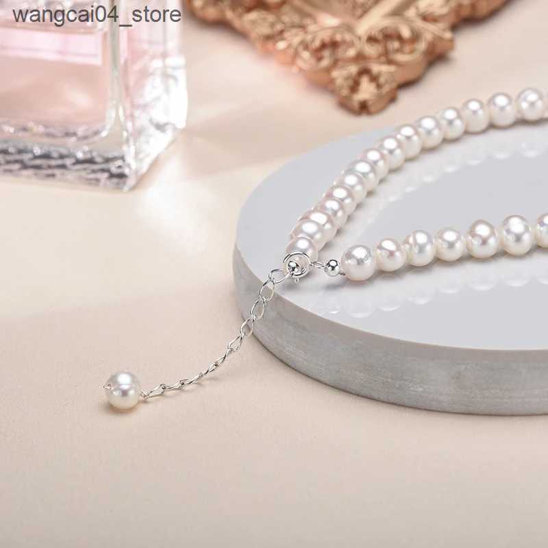 Chokers Wholesale 6-7mm freshwater cultural pearl necklace genuine pearl necklace womens pure silver pearl necklace L240910