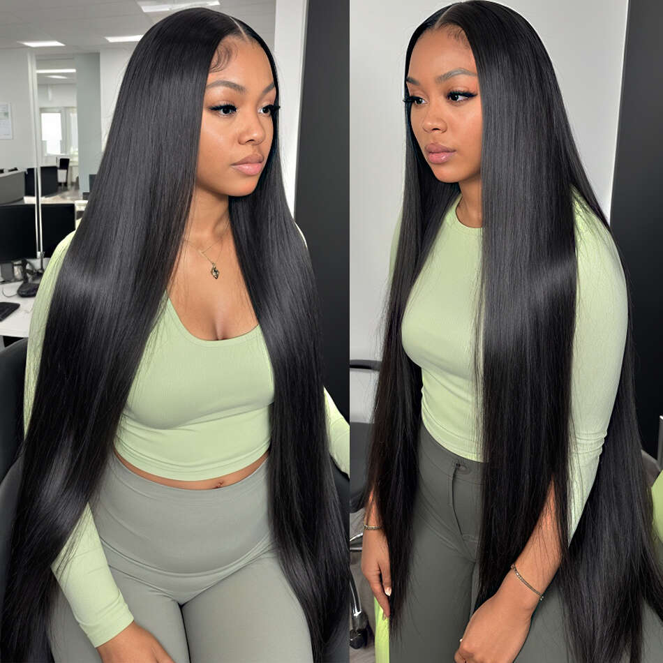 30 40 Inch Straight Front Human Hair 13x4 13x6 HD Transparent Lace Frontal For Women 220 Density Brazilian Wigs