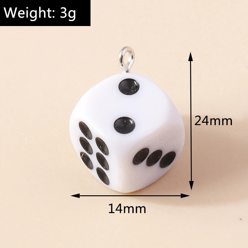 10pcs Cartoon 3D Dice Pendants Charms for Making Jewelry White Black Cube Earrings Necklaces Handmade Accessories 241010