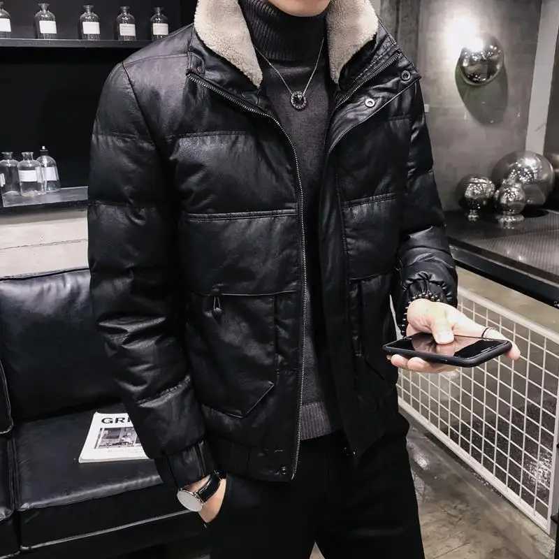Winter Coat Men 2023 New Trendy Casual and Handsome Short Coat Slim-Fit Leather Cotton-Padded Coat Padded Down Jacket LX241018