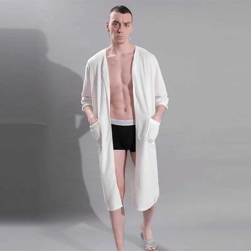 3XL Men Bathrobe Zipper Thin Summer Plaid Robes Nightwear Plus Size Casual Loose Long Bath Robe Dress Gown Nightgown SleepwearXJ241018