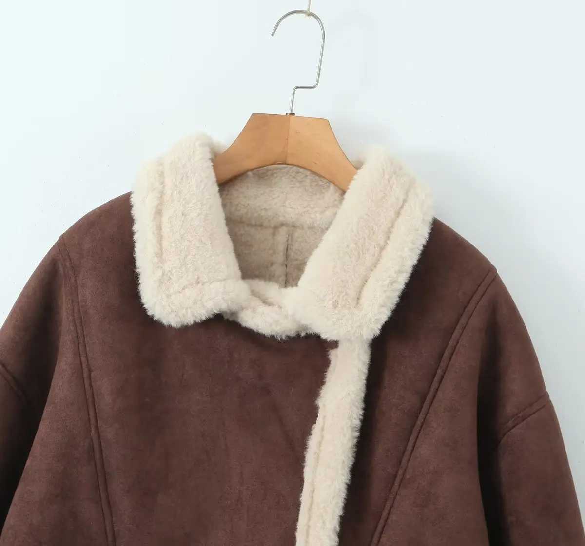 Maxdutti 2023 French Vintage Lamb Fleece Coat Lapel Parka Coat Loose Winter Jacket Women Fashion BloggerX241018