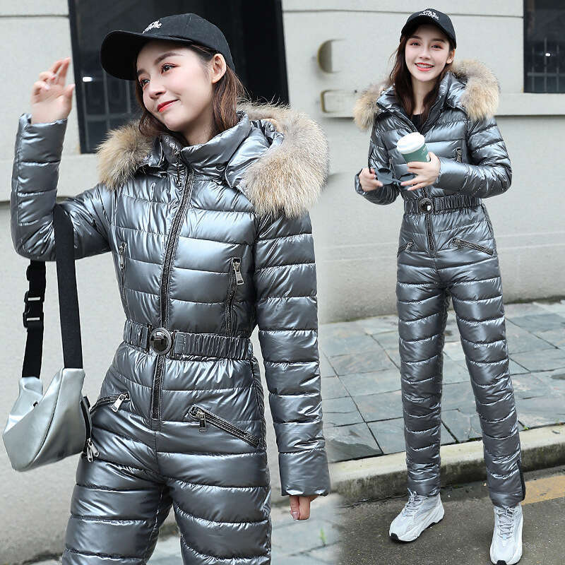 Women's Zipped Stand Collar Hooded Warm Winter Haruku Street Jumpsuits Women Fashion Long Sleeve Slim Parkas