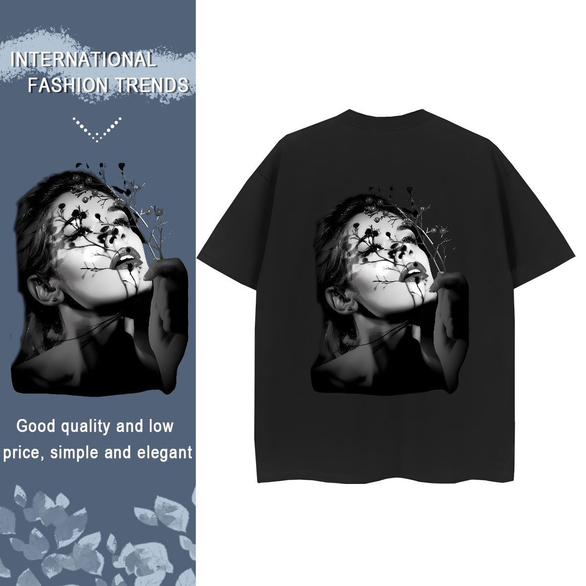Factory Direct T shirt 230g Pure Cotton Breathable Soft Hip Hop women Woman Tshirt 5A Floral Print Top Tees