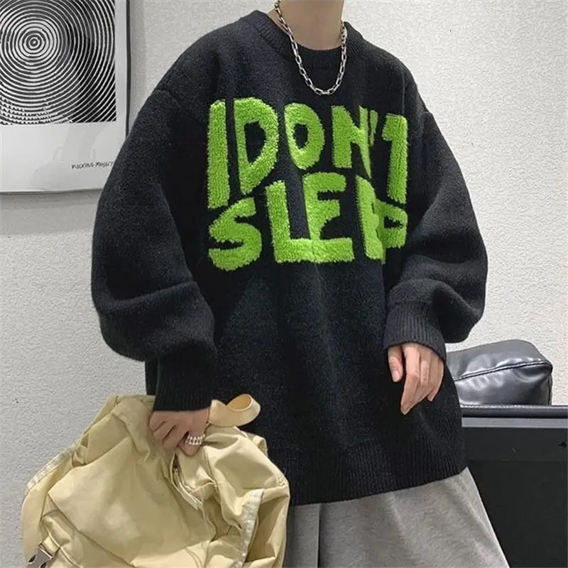 Fashion ONeck Loose Allmatch Embroidery Letter Sweater Mens Clothing Winter Korean Pullovers Casual Tops 241018