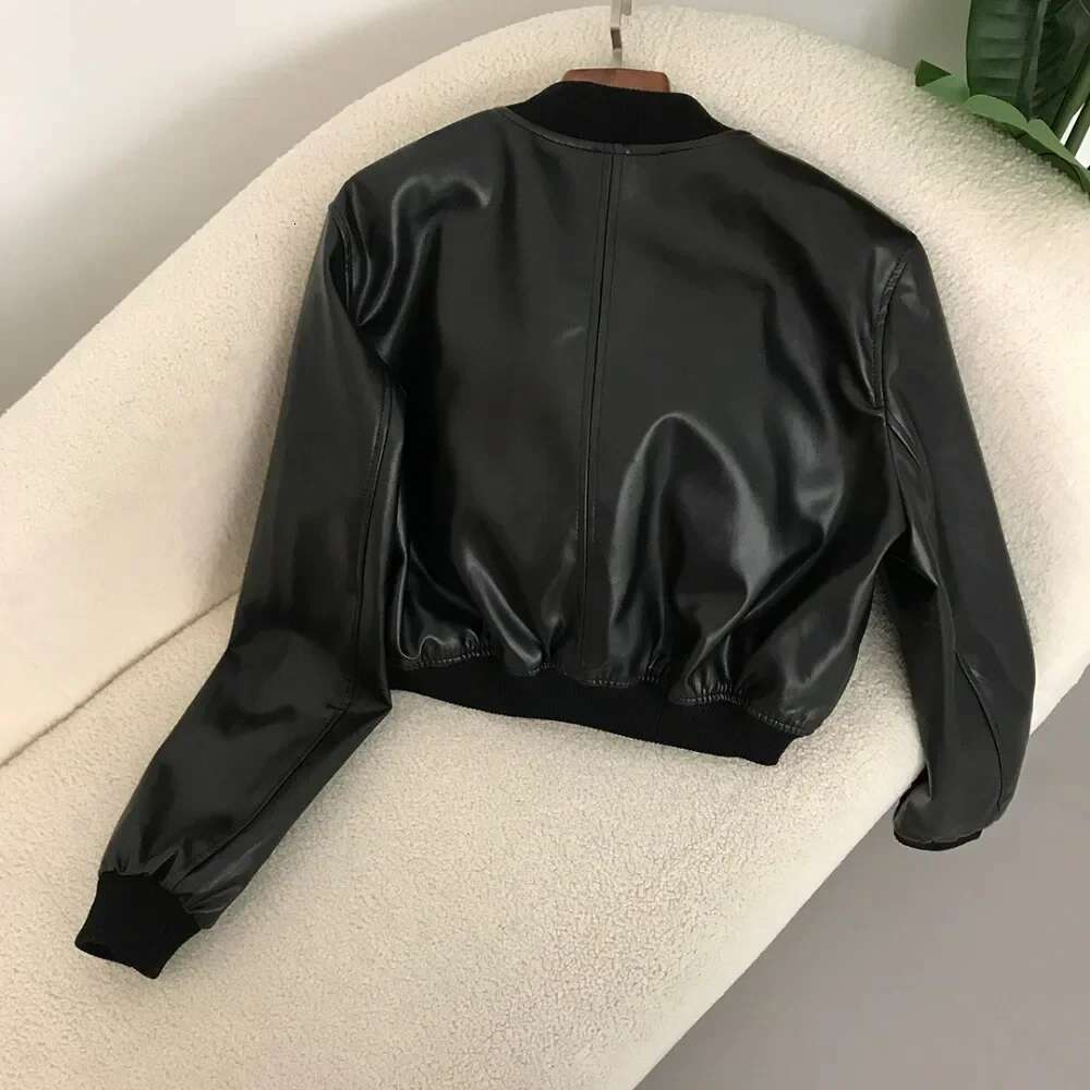 Faux Spring Lady Loose Artificial Jacket Vintage Locomotive Style Coat Women Washed Leather Gradient Zipper