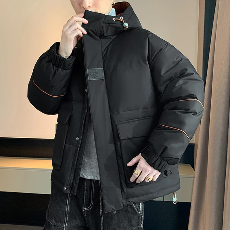 Casual 2024 Winter Mens Hooded White Duck Down Jackets Outwear Windproof Warm Puffer Coat Youth Solid Loose Think Down Clothing 241017
